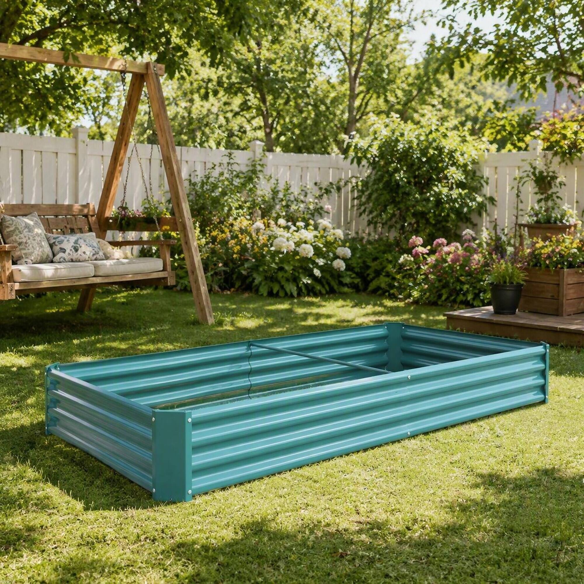 Alt View 2. RYHNUYNE - Raised Garden Bed Metal Planter Box 7.6x3.7x0.98 Feet for Vegetables Flowers Herbs Outdoor Yard - Green.