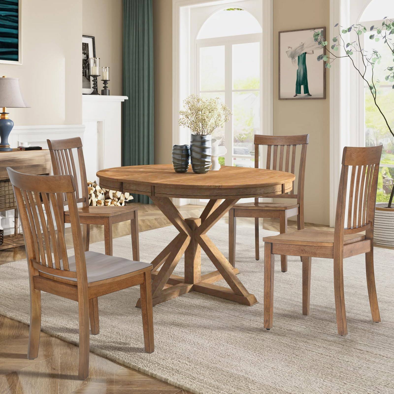 Alt View 3. JETRANSPORT - Farmhouse Dining Chairs Set Of 2 Light Brown Wooden Room Windsor Spindle High Side Armless Rubberwood Kitch... - Light Brown Set of 6 Wooden Seat.