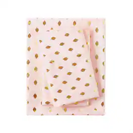 Gracie Mills - Juniper Metallic Ikat Dot Printed Sheet Set - Blush/Gold