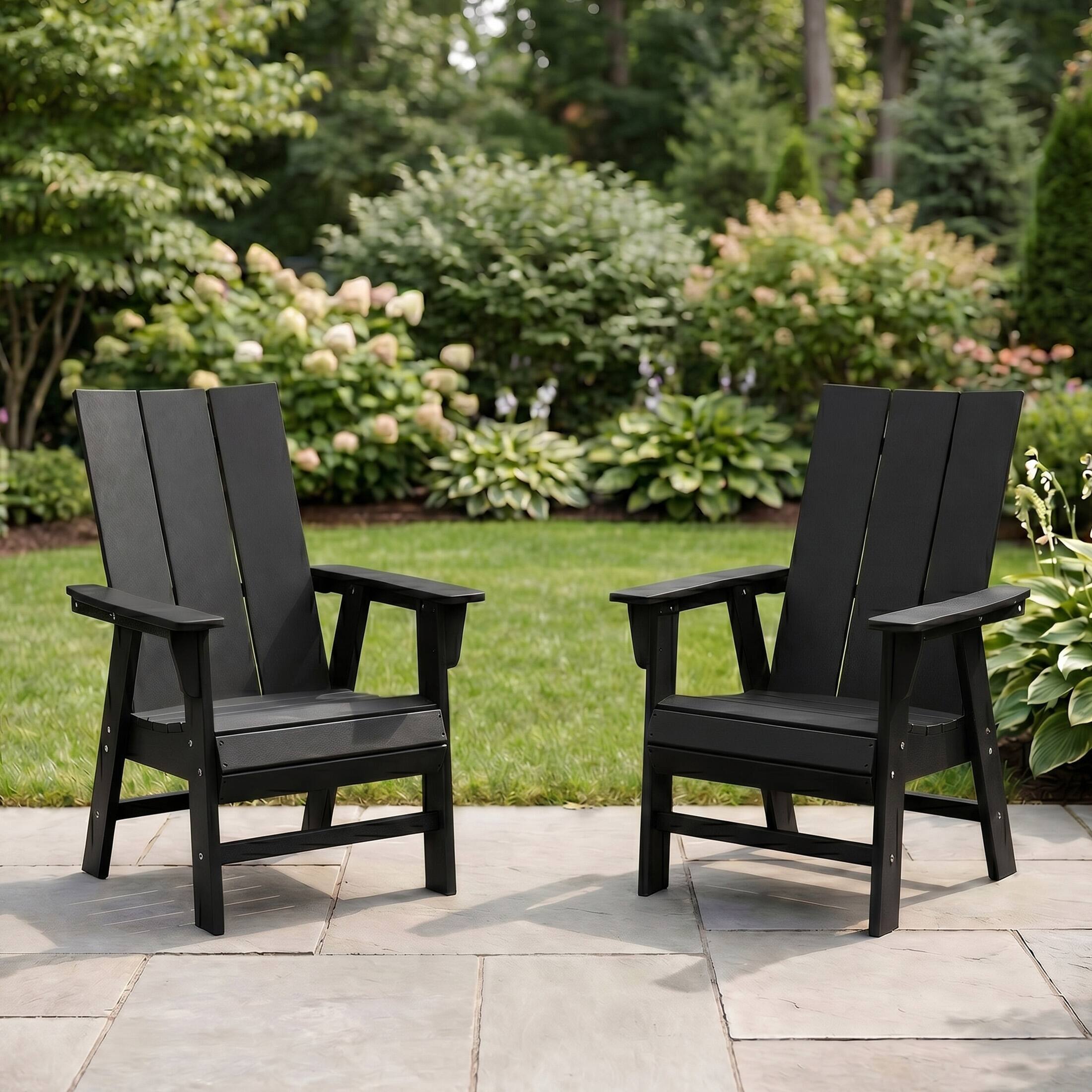 Angle. WestinTrends - WestinTrends Ashore Outdoor Patio HDPE Plastic Modern Adirondack Dining Chairs (Set of 2) - Black.