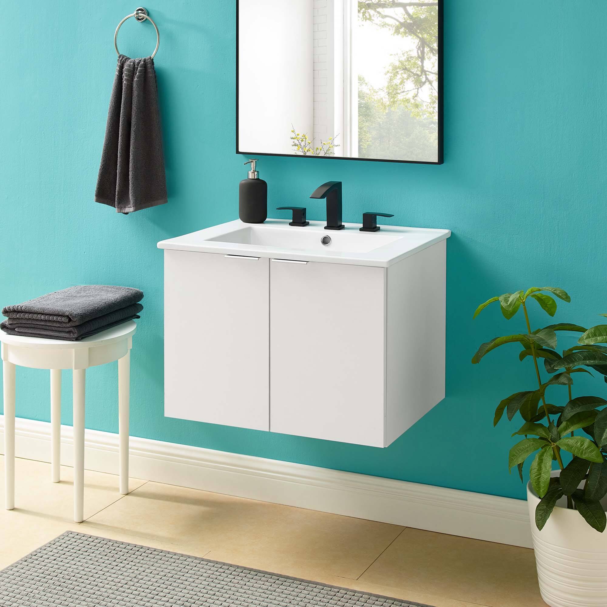 Front. Modway - Maybelle Wall-Mount Bathroom Vanity Basin Included - White White.