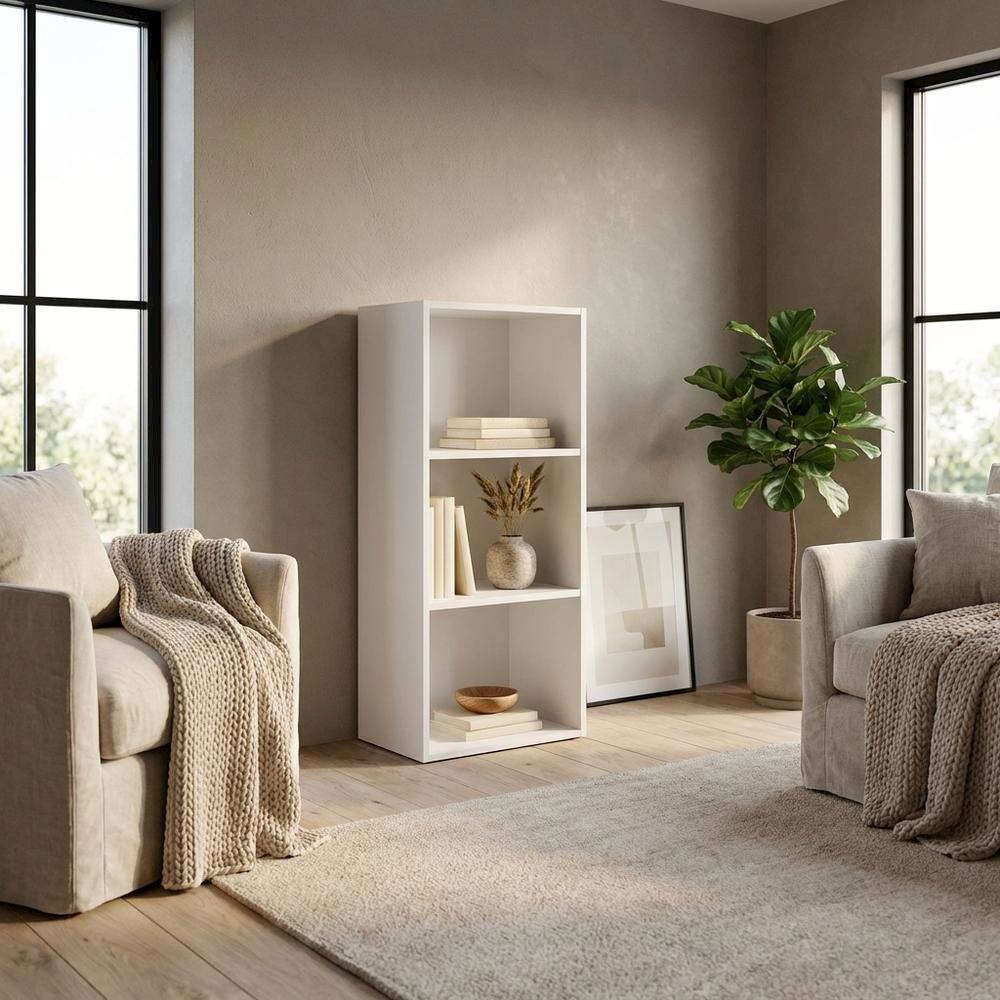 Left. FurniFact - White 3-Tier Open Shelf Bookcase with Modern Design and Sturdy Construction - Brown.