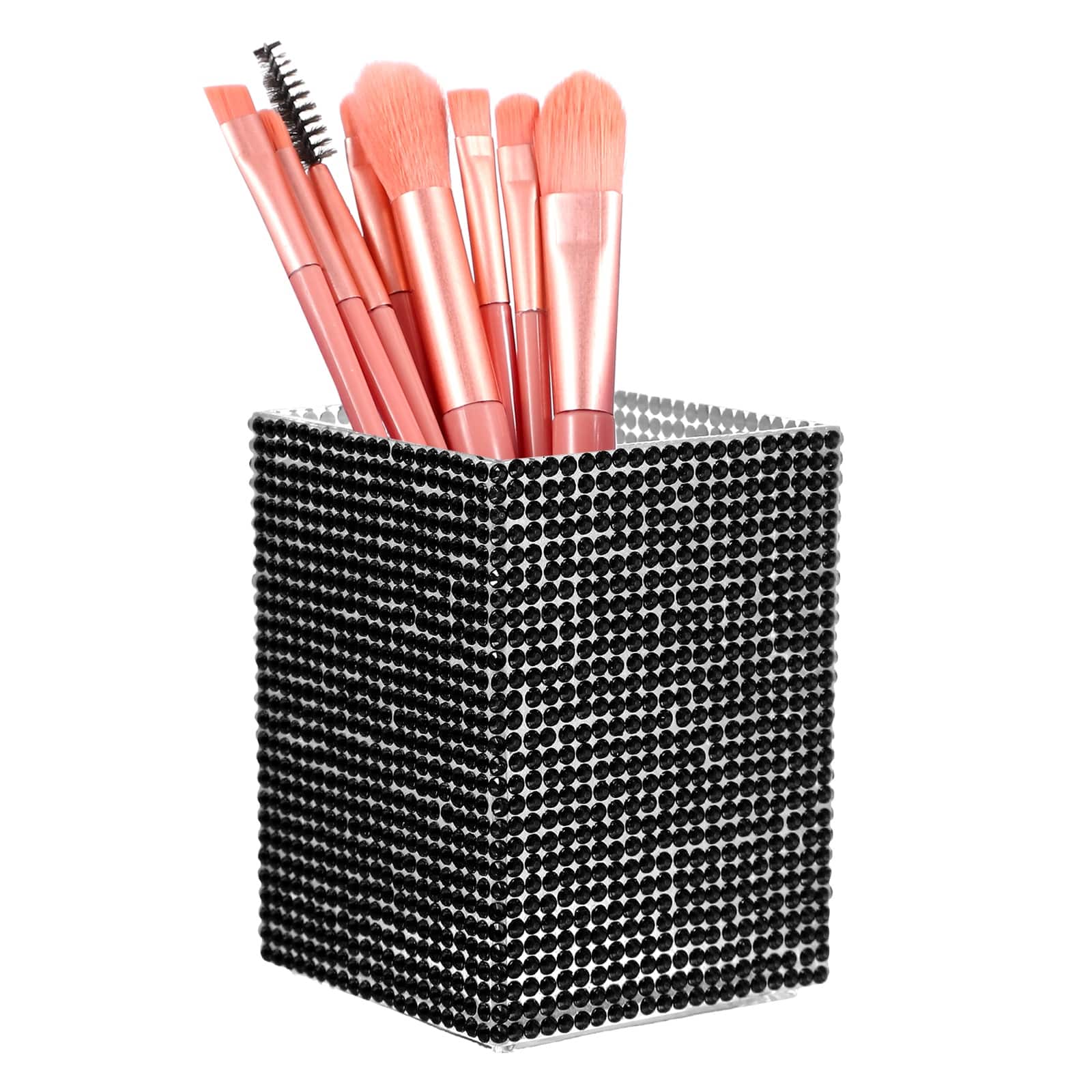 Unique Bargains - Crystal Makeup Brush Holder Storage Box Square Pencil Case, 2.6x2.6x3.5in Multifunctional Rhinestone Pen Holder - Black