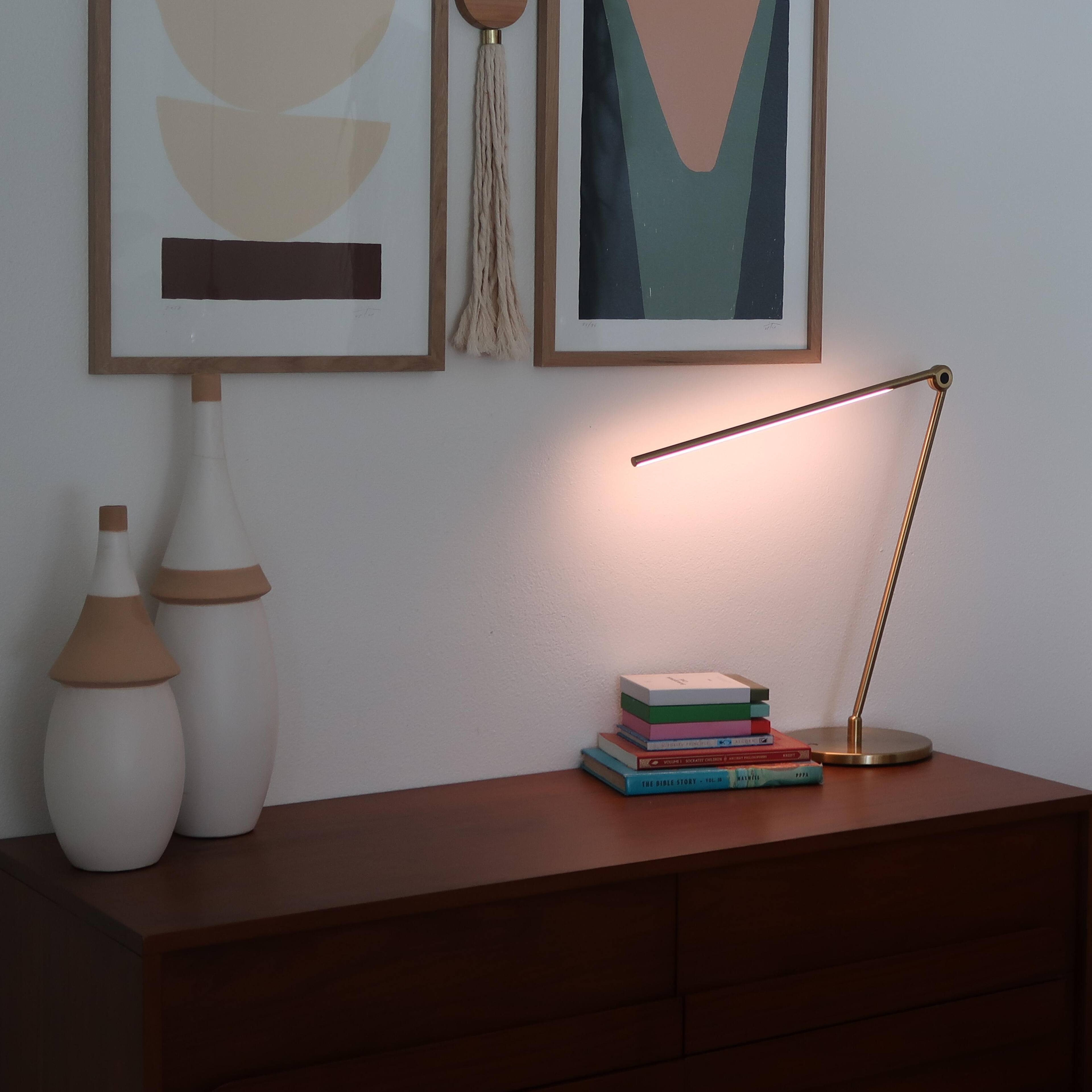 Alt View 9. Brightech - Libra LED Modern Industrial Arc Dimmable Bedside Nightstand Desk Lamp with Fast Charging USB-C Port - Antiqued Brass.