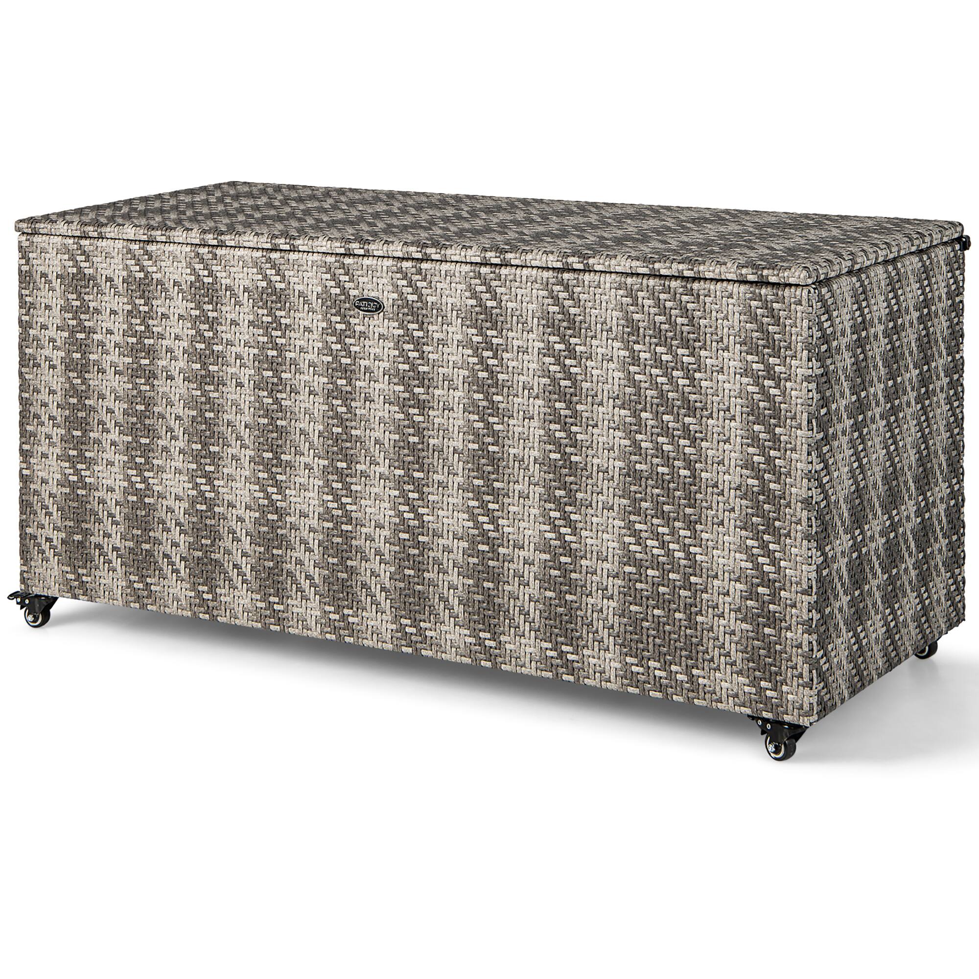 Alt View 9. Gymax - Gymax 2-in-1 PE Wicker Outdoor Storage Box Furniture Deck Box Garden Tools Mix Grey - Mix Grey.