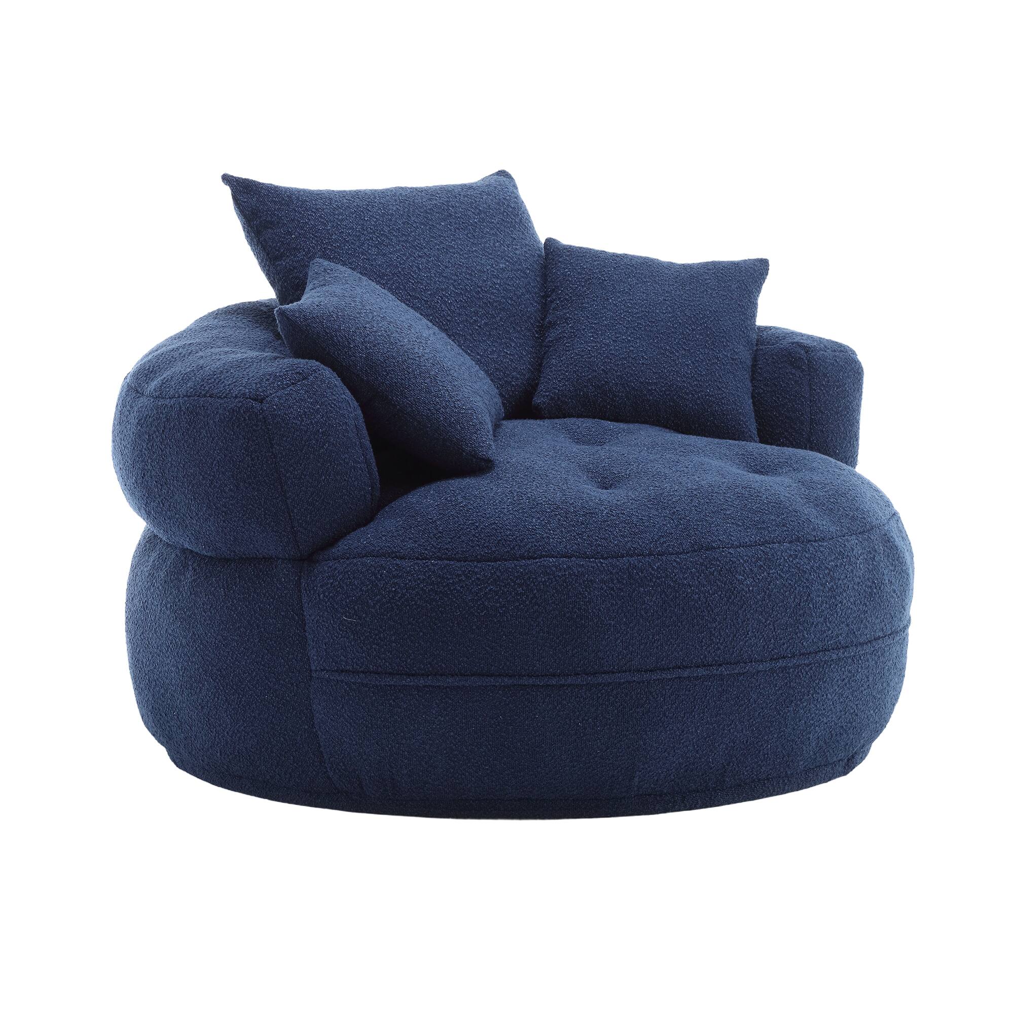 Angle. GOODSILO - Chenille Fluffy Sleeper Chair - Modern Single Sofa for Living Room, Bedroom, Lounge & Projection Room - No Assembly - Navy.