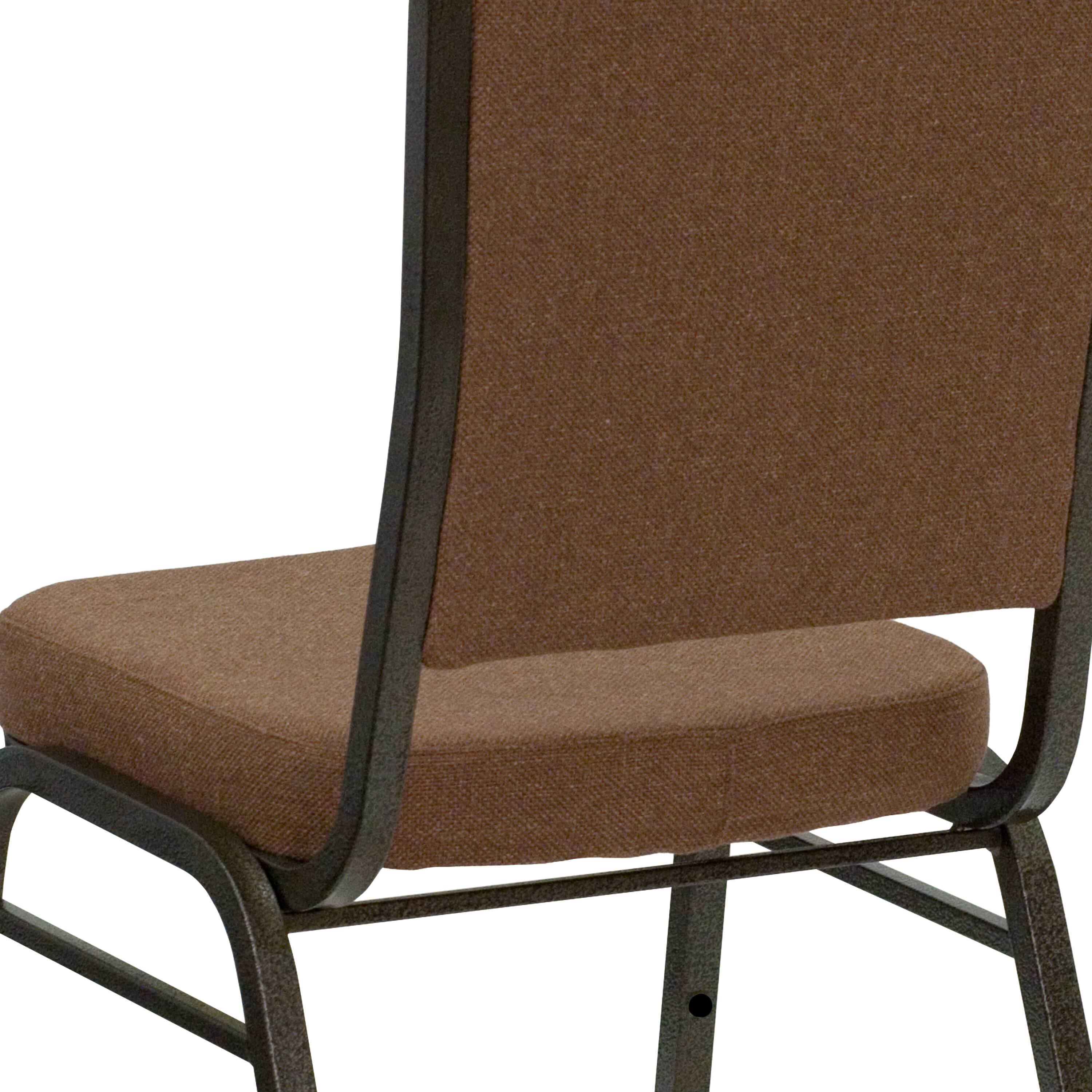 Alt View 9. Emma + Oliver - Crown Back Stacking Banquet Dining Chair - Coffee Fabric/Gold Vein Frame.