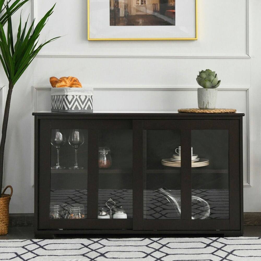Alt View 7. Pefilos - Sideboard Buffet Cupboard, Storage Cabinet with Sliding Door, Cabinet for Indoor, Brown - Brown.