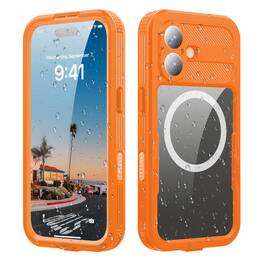 Dteck - For Apple iPhone 17 Rugged Waterproof Case, Shockproof Mag Safe Built-in Screen Protector Full Body Cover - Orange