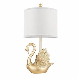 RYHNUYNE - Pair of Brass Swan Table Lamps with LED Bulbs – Modern Elegant Nightstand Lights for Bedroom, Living Room - Golden