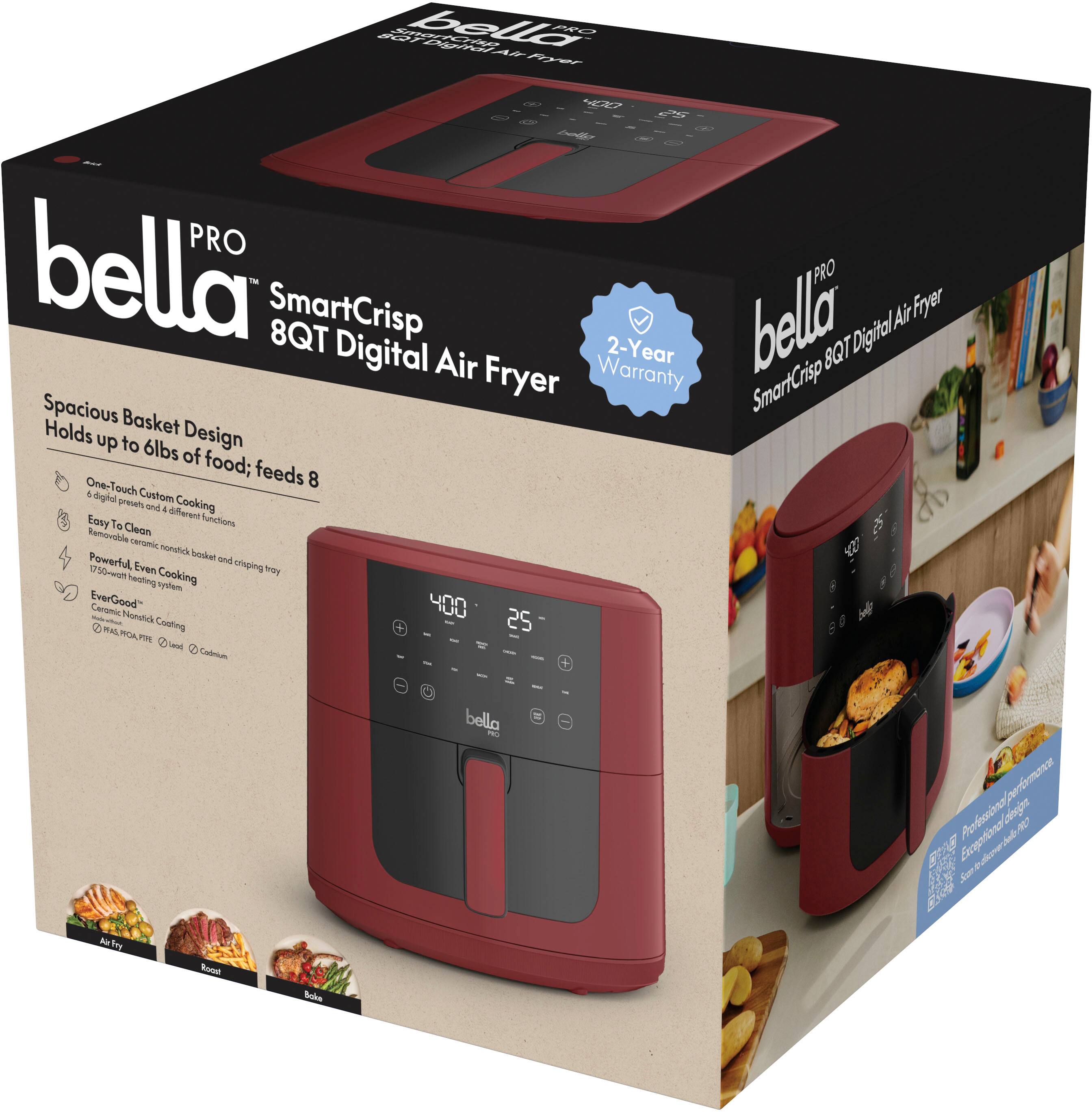 Bella Pro SmartCrisp Digital Air Fryer, 8QT, 2-Year Warranty, Spacious Basket, Holds up to 6lbs of food; feeds 8, n-Touch 1-Glaze Custom Cooking Functions, Even Cooking, Powerful 1750 Watts, Ceramic Coating, 400°F Fast Preheat, 25 Cooking Presets, Easy Clean, Removable Tray, 8QT Fryer, Black and Red, 2-Year Warranty, 8QT Fryer, Black and Red, 2-Year Warranty, 8QT Fryer, Black and Red, 2-Year Warranty, 8QT Fryer, Black and Red, 2-Year Warranty, 8QT Fryer, Black and Red, 2-Year Warranty, 8QT Fryer, Black and Red, 2-Year Warranty, 8QT Fryer, Black and Red, 2-Year Warranty, 8QT Fryer, Black and Red, 2-Year Warranty, 8QT Fryer, Black and Red, 2-Year Warranty, 8QT Fryer, Black and Red, 2-Year Warranty, 8QT Fryer, Black and Red, 2-Year Warranty, 8QT Fryer, Black and Red, 2-Year Warranty, 8QT Fryer, Black and Red, 2-Year Warranty, 8QT Fryer, Black and Red, 2-Year Warranty, 8QT Fryer, Black and Red, 2-Year Warranty, 8QT Fryer, Black and Red, 2-Year Warranty, 8QT Fryer, Black and Red, 2-Year Warranty, 8QT Fryer, Black and Red, 2-Year Warranty, 8QT Fryer, Black and Red, 2-Year Warr