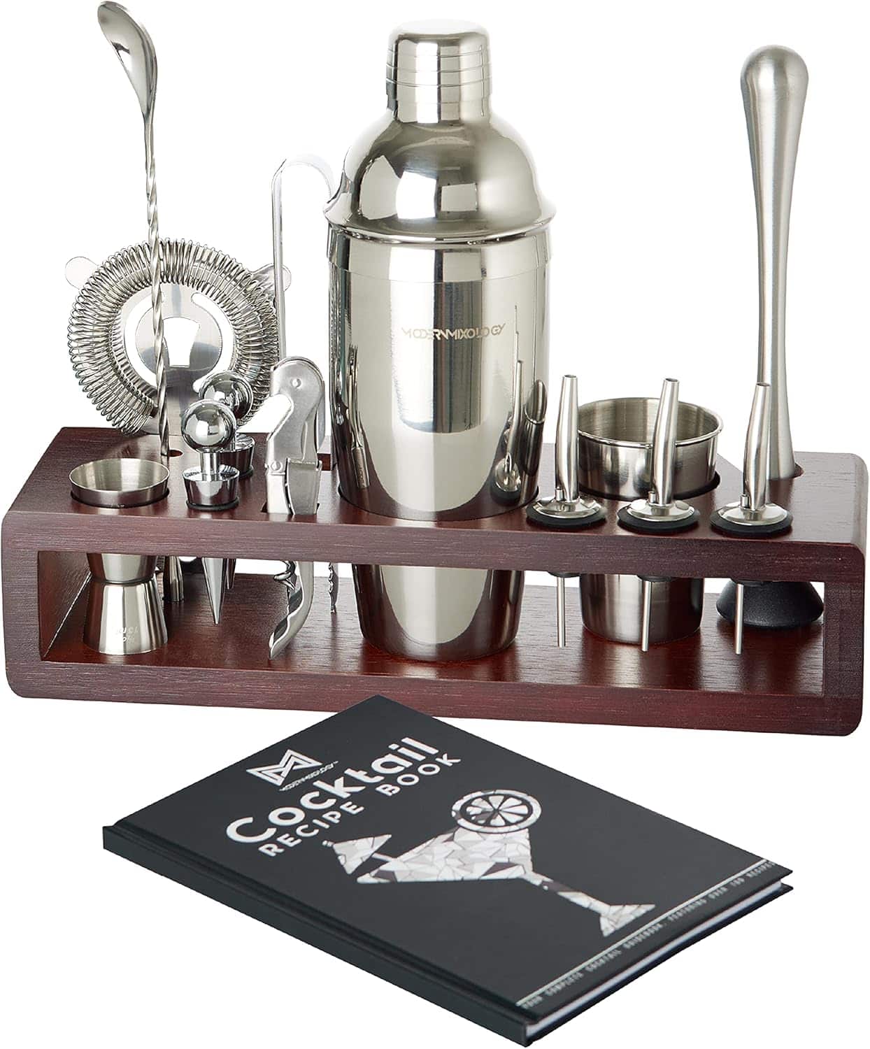 Zulay Kitchen - 21-Piece Cocktail Shaker Set with Stand by Modern Mixology - Silver