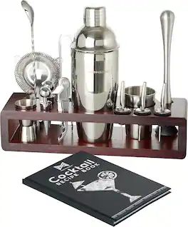Zulay Kitchen - 21-Piece Cocktail Shaker Set with Stand by Modern Mixology - Silver