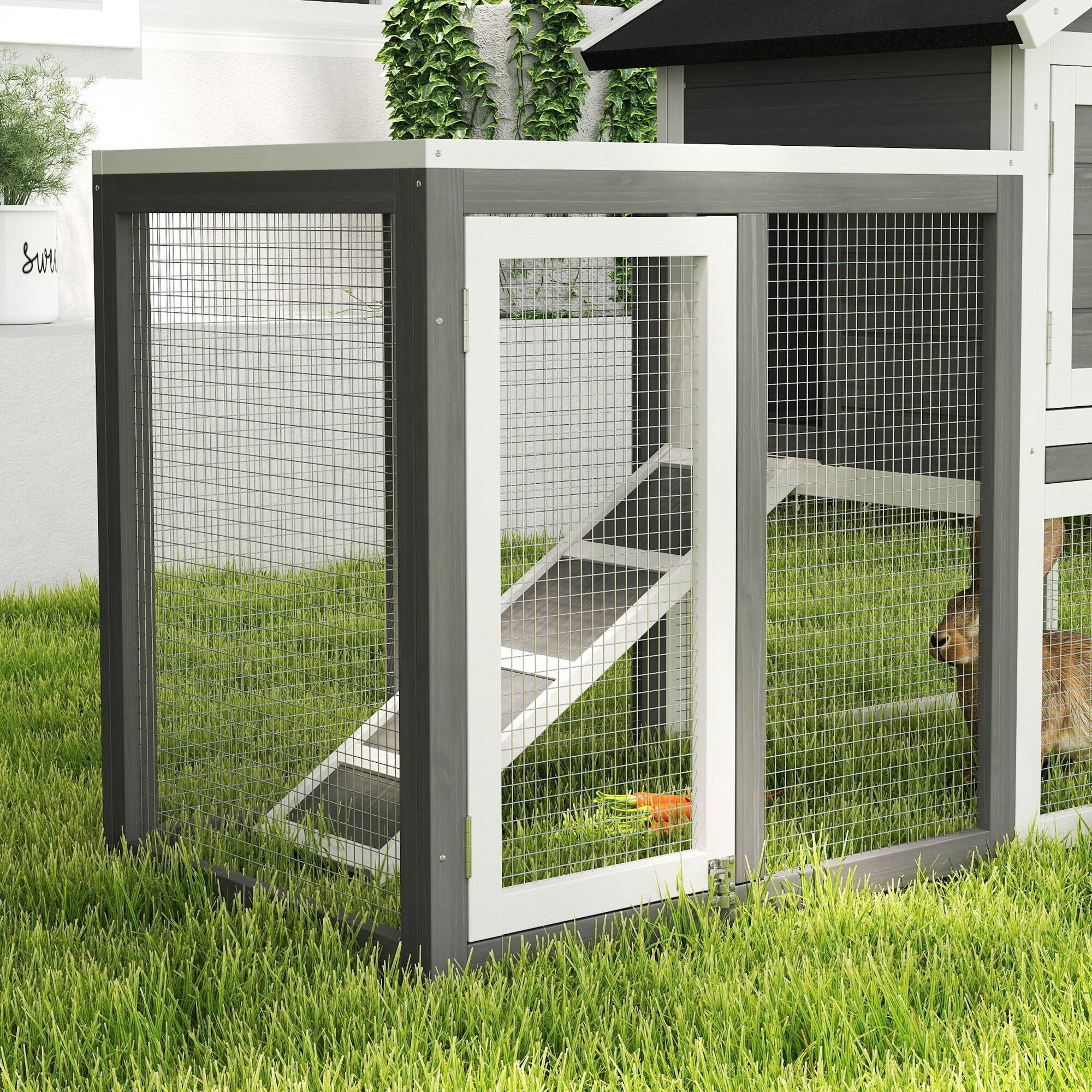 Alt View 4. Pawhut - 48" Wooden Rabbit Hutch Bunny Cage with Waterproof Asphalt Roof, Outdoor Run, Removable Tray, Ramp.