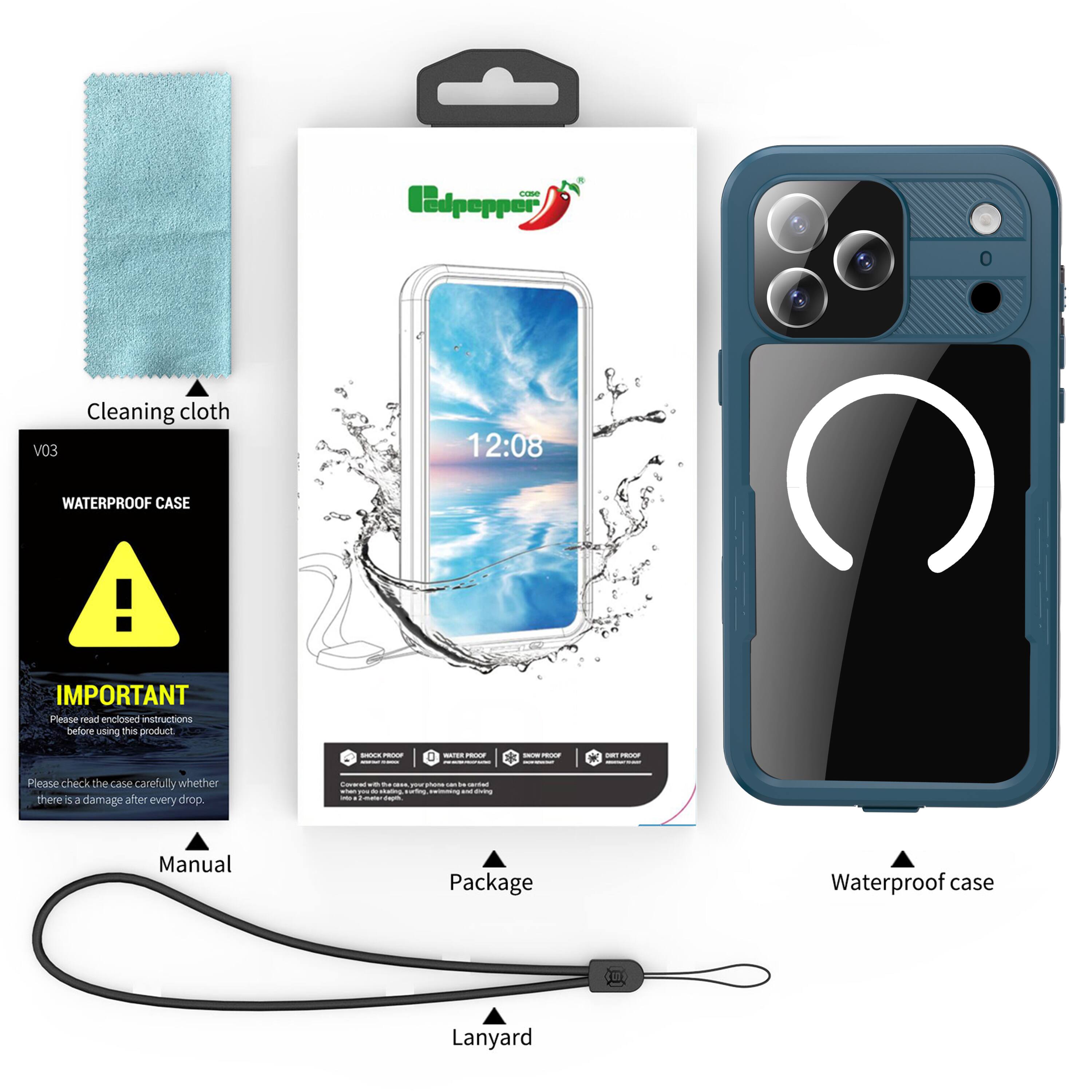 Pdpepper Cleaning cloth V03 12:08 WATERPROOF CASE ! IMPORTANT Please read enclosed instructions before using this product - - D - - I - - - Please check the case carefully whether there is damage after every drop i + - - - - - F - - - - - - - - - Manual Package Waterproof case  Lanyard