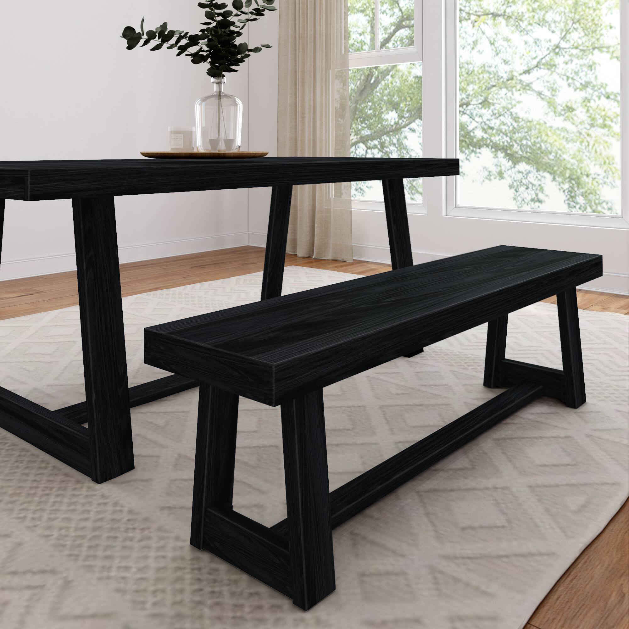 Plank+Beam - Classic Dining Bench - Black Wirebrush