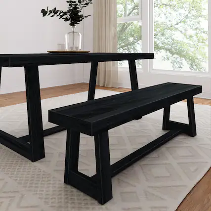 Front. Plank+Beam - Classic Dining Bench, Black Wirebrush - Black Wirebrush.