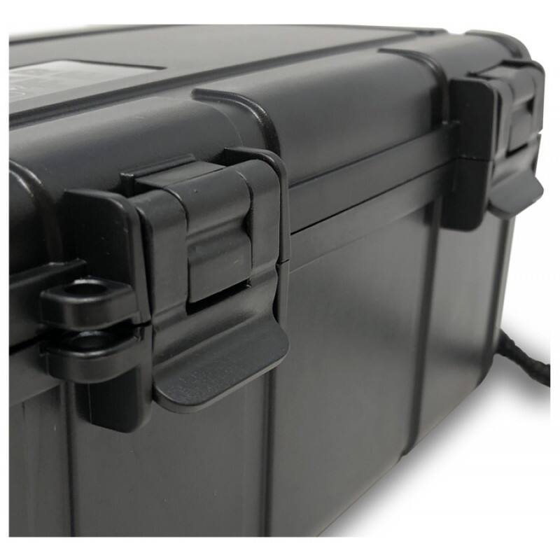 Angle. Prestige - 15 Cigar Safe Travel Humidor - Black Plastic Finish.