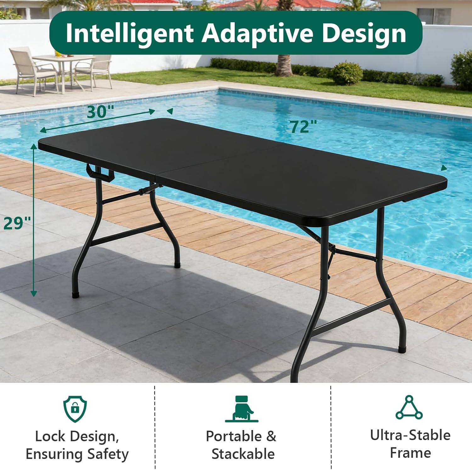 Intelligent Adaptive Design

30" 72" 29"

Lock Design, Ensuring Safety

Portable & Stackable

Ultra-Stable Frame