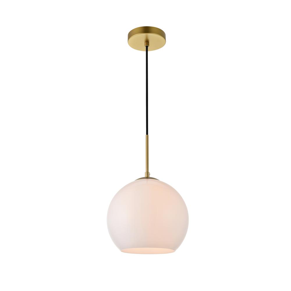 Alt View 2. Living District - Baxter 1 Light Brass Pendant With Frosted White Glass - Brass And Frosted White.