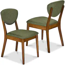 Best Choice Products - 2-Piece Mid-Century Modern Wood & Upholstered Dining Chair Set - Walnut/Moss Green
