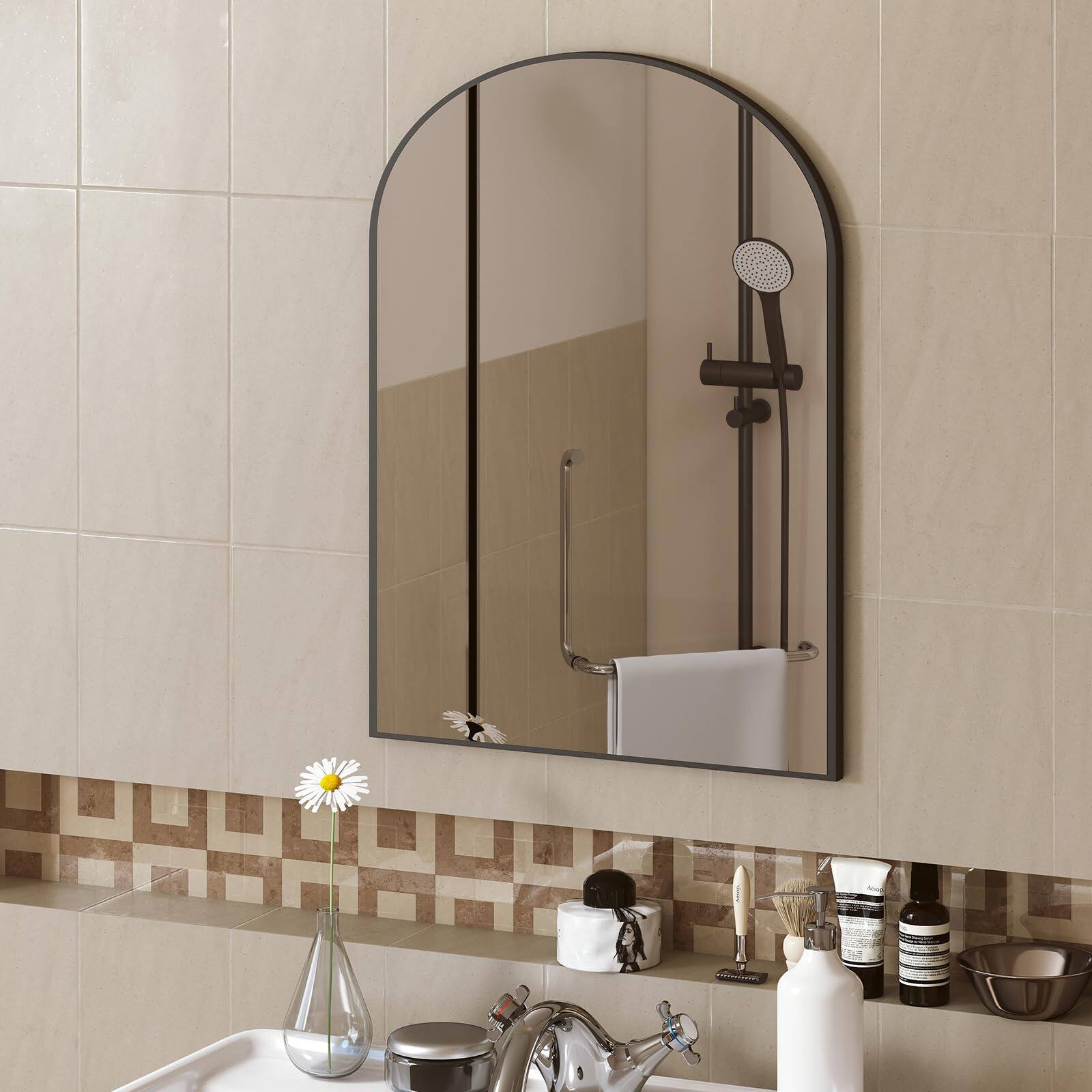 Black-36"L x 24"W-Arched Bathroom Mirror