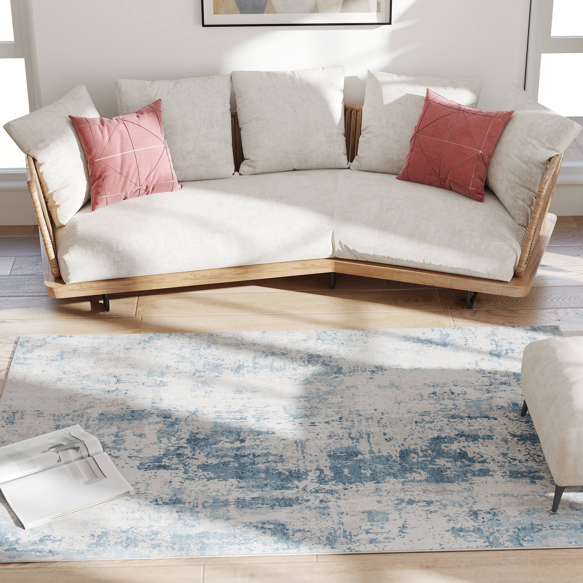 Alt View 7. Homcom - Area Rug 4x6, Machine Washable Non-Slip Modern Abstract Floor Cover for Living Room, Bedroom - Blue.