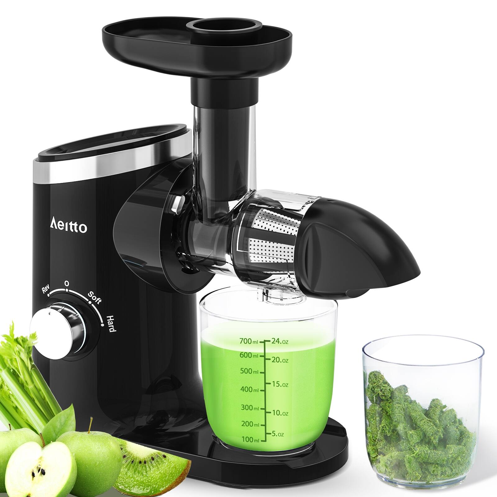 Aeitto - Slow juicer Cold Press Juicer, Quiet Juicer machine with Triple Modes, Reverse Function, Easy to Clean - Black