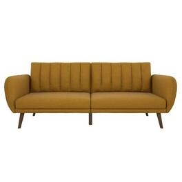 Hivvago - Mustard Linen Upholstered Futon Sofa Bed with Mid-Century Style Wooden Legs - Mustard