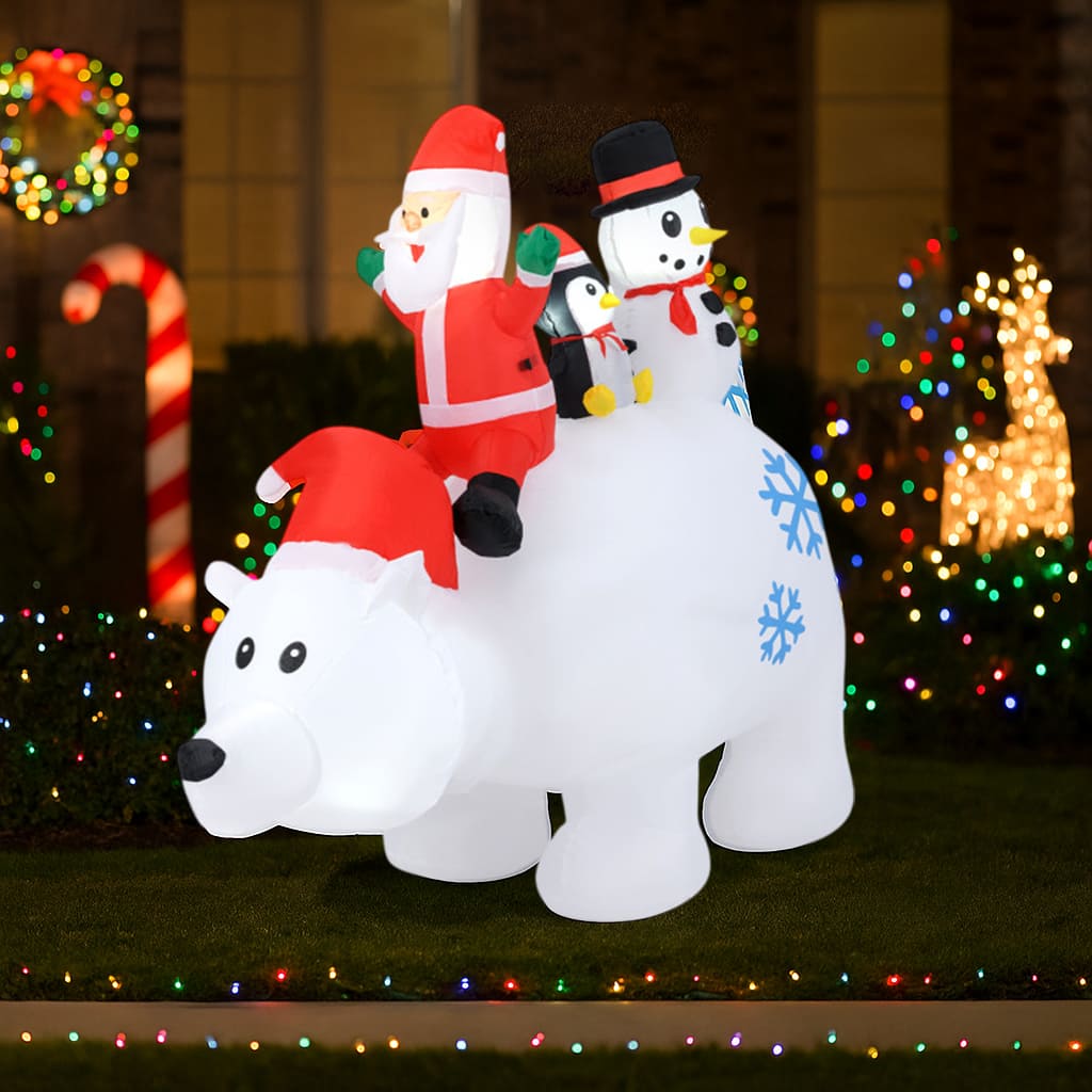 Front. BreeBe - Lighted 6FT Christmas Inflatable with Moving Santa, Snowman, and Penguin - Multicolor.