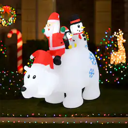 BreeBe - Lighted 6FT Christmas Inflatable with Moving Santa, Snowman, and Penguin - Multicolor