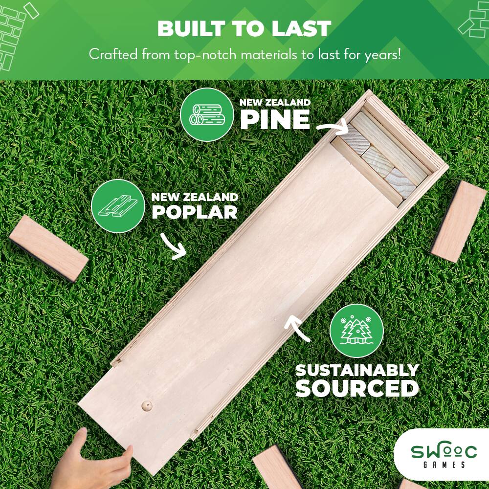 BUILT TO LAST  
Crafted from top-notch materials to last for years!  

NEW ZEALAND PINE  
NEW ZEALAND POPLAR  
SUSTAINABLY SOURCED  

SWC GAMES