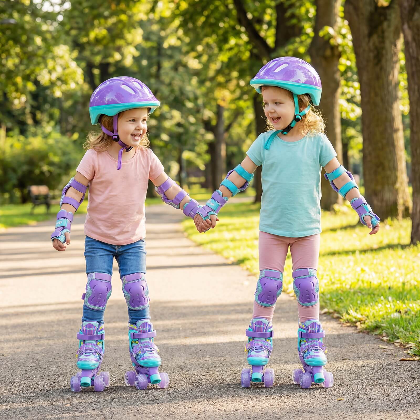 Alt View 4. Costway - Costway 4 Sizes Adjustable Quad Skates with Light-up Wheels&Safety Protection for Beginners 7C-9C - Purple.