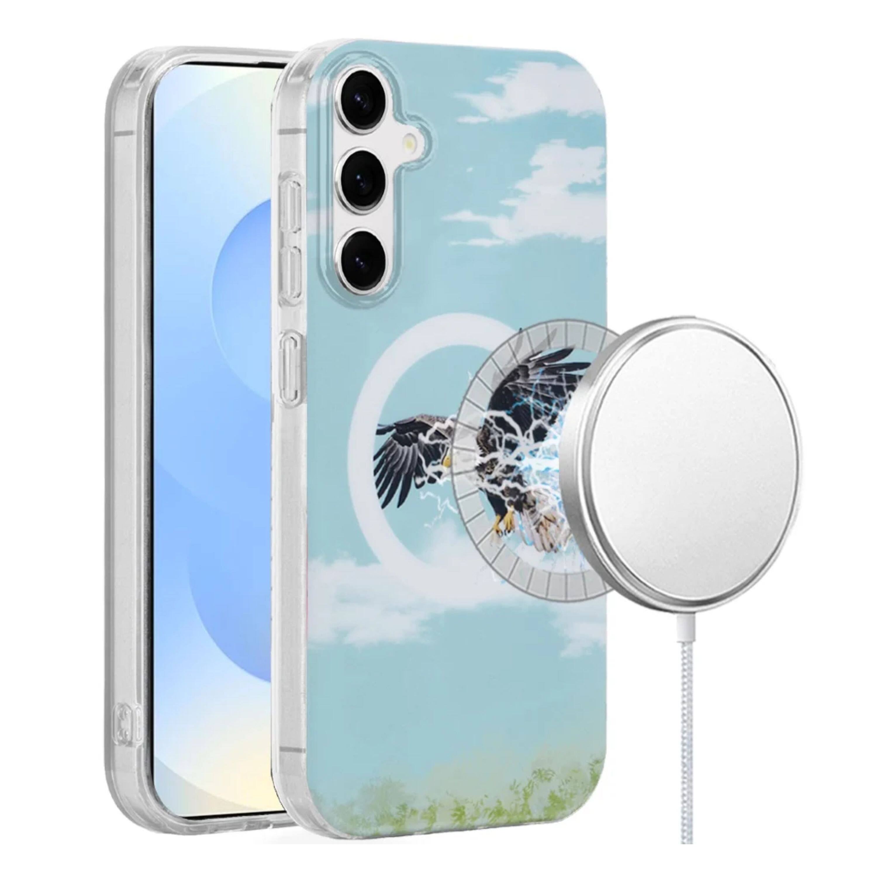 Angle. Kitcheniva - Dual Layer TPU Design Case With Magnetic Circle Tempered Glass For Samsung Galaxy S25+/S24+ Eagle - Multicolor.