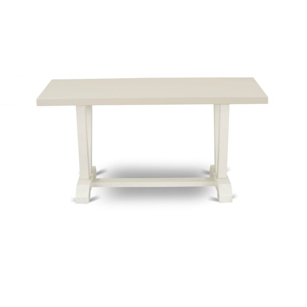 Alt View 1. East West Furniture - V026EN257-5 5 Pc Dining Room Set Contains a Linen White Dining Table and 4 Pond PU Leather Dining Chairs with High Back - Multi-Color.