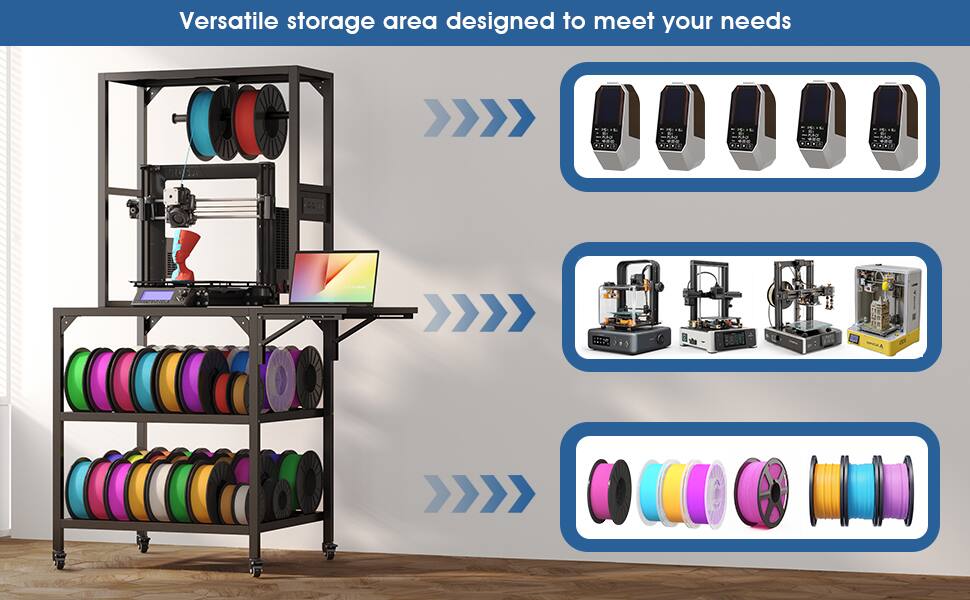 Versatile storage area designed to meet your needs

- 3D printers
- Filament spools