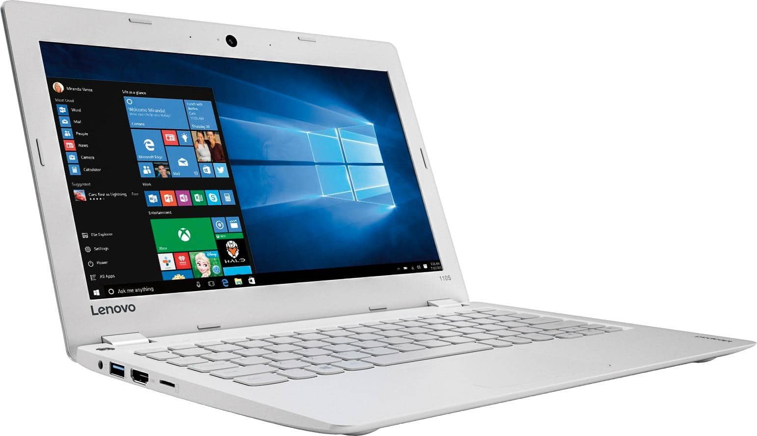 Angle. Lenovo - Ideapad 110s 11.6" Laptop - Intel Celeron - 2GB Memory - 32GB eMMC Flash Memory - White.