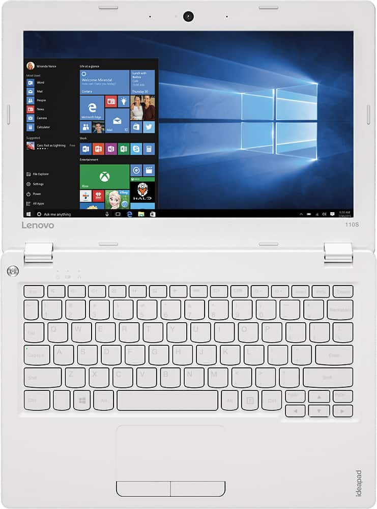 Alt View 14. Lenovo - Ideapad 110s 11.6" Laptop - Intel Celeron - 2GB Memory - 32GB eMMC Flash Memory - White.