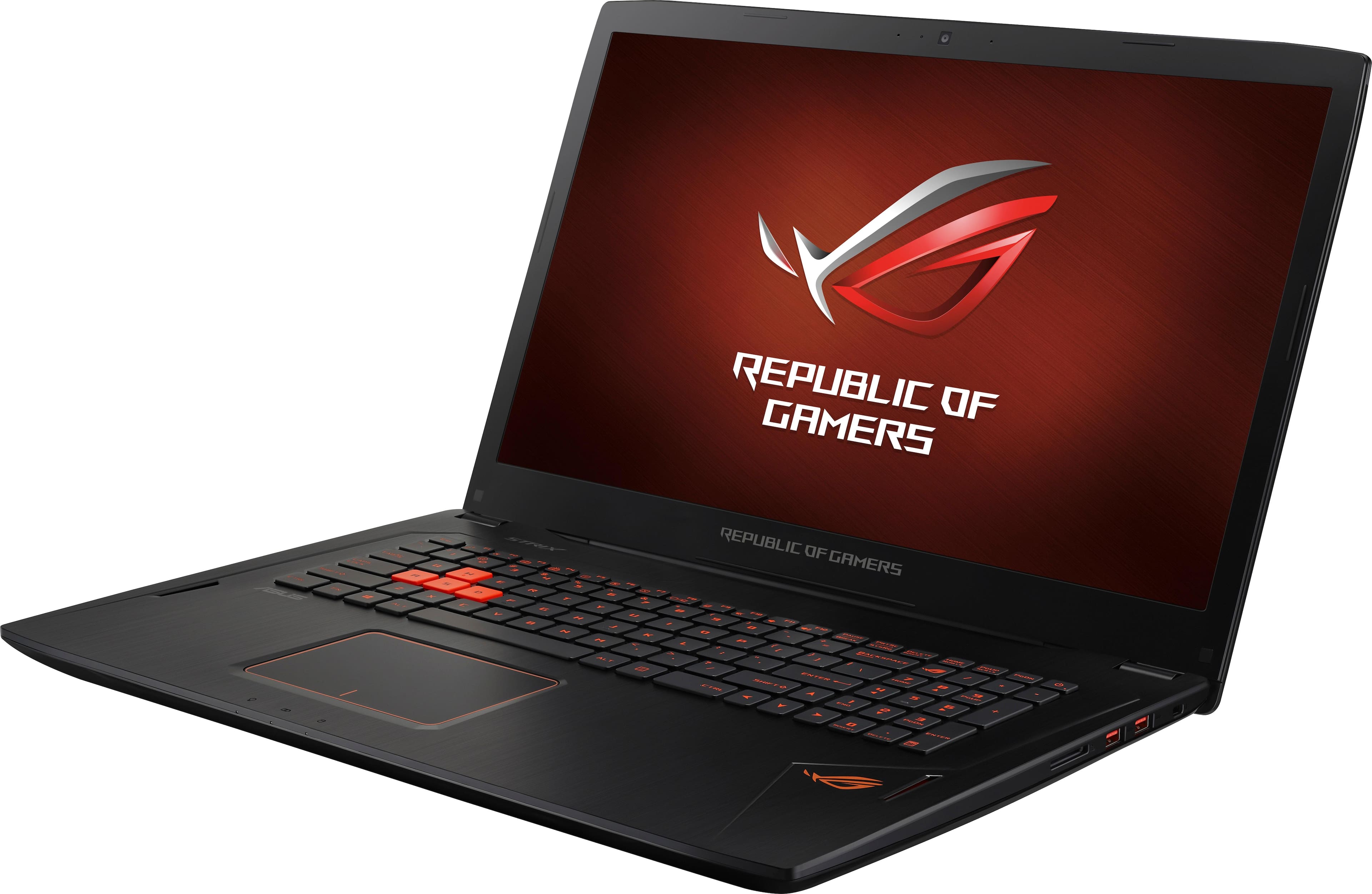 Left. ASUS - 17.3" Laptop - Intel Core i7 - 12GB Memory - NVIDIA GeForce GTX 1060 - 1TB Hard Drive + 128GB Solid State Drive - Black Anodized Aluminum.