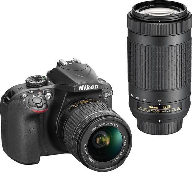 Nikon D3400 DSLR Camera with AF-P DX 18-55mm G VR and 70-300mm G ED Lenses
