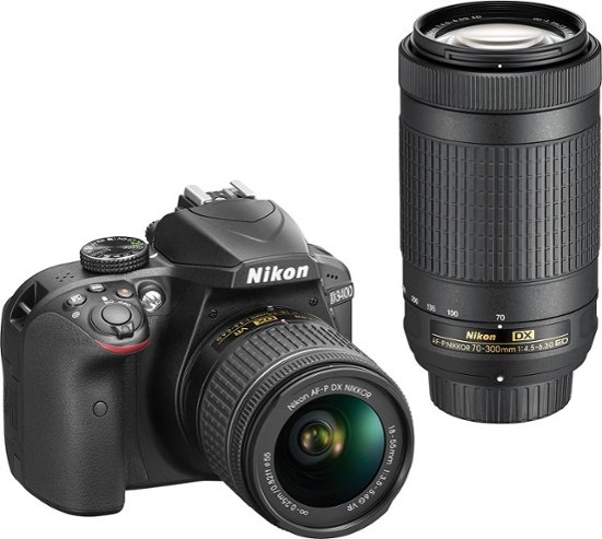 Nikon - D3400 DSLR Camera with AF-P DX 18-55mm G VR and 70-300mm G ED Lenses - Black - Front_Zoom