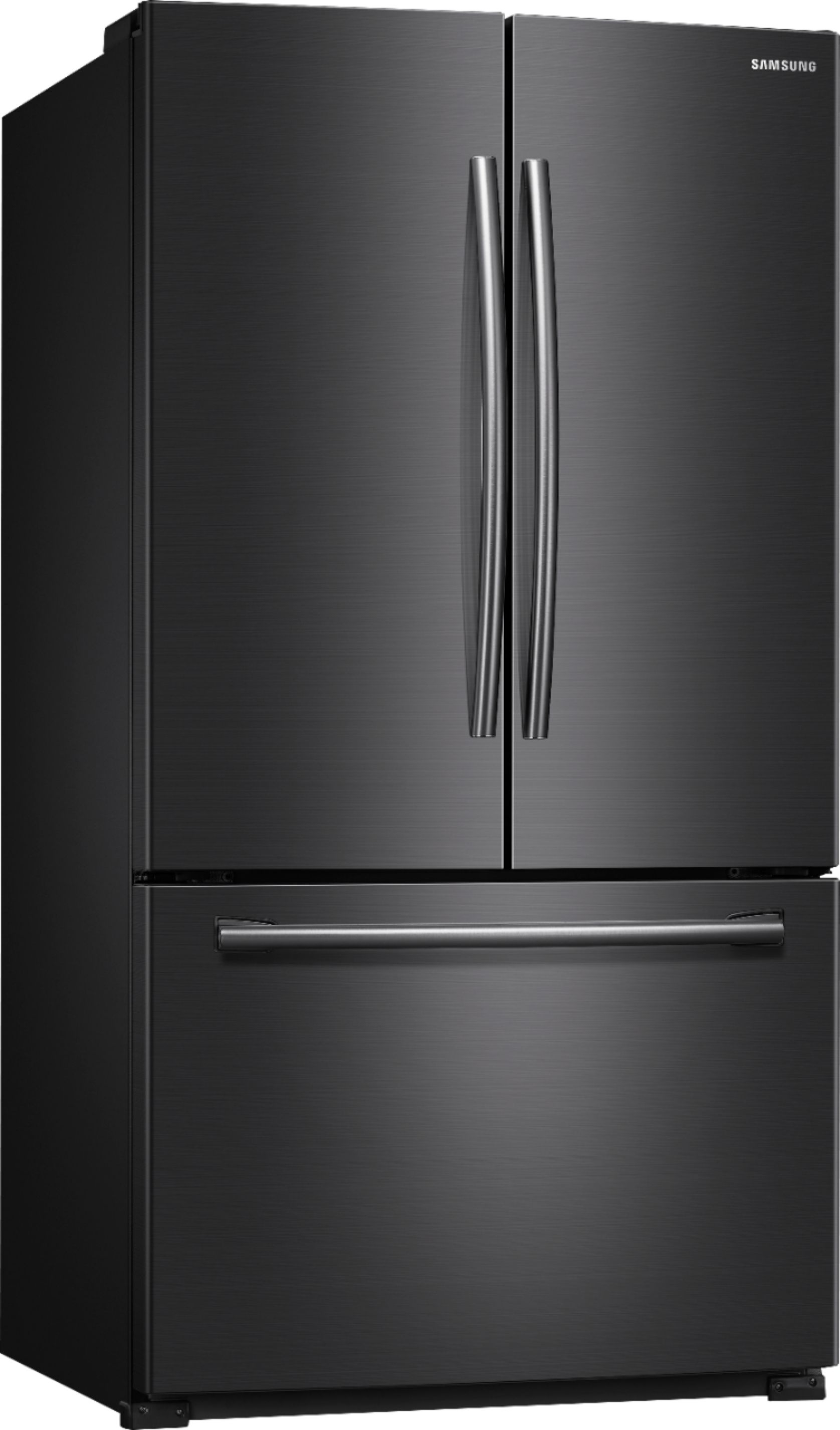 Angle View: Samsung - 25.5 Cu. Ft. French Door Fingerprint Resistant Refrigerator - Black Stainless Steel