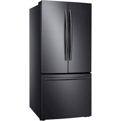 Angle. Samsung - 30" Wide, 22 cu. ft. French Door  Fingerprint Resistant Refrigerator - Black stainless steel.