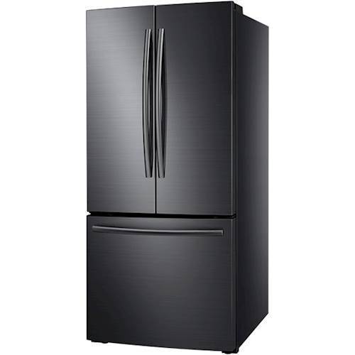 Left. Samsung - 30" Wide, 22 cu. ft. French Door  Fingerprint Resistant Refrigerator - Black stainless steel.