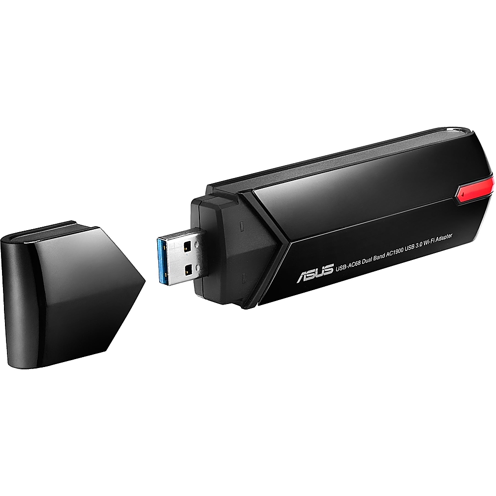 Left View: ASUS - AC1900 Dual-Band USB 3.0 Network Adapter - Black/red