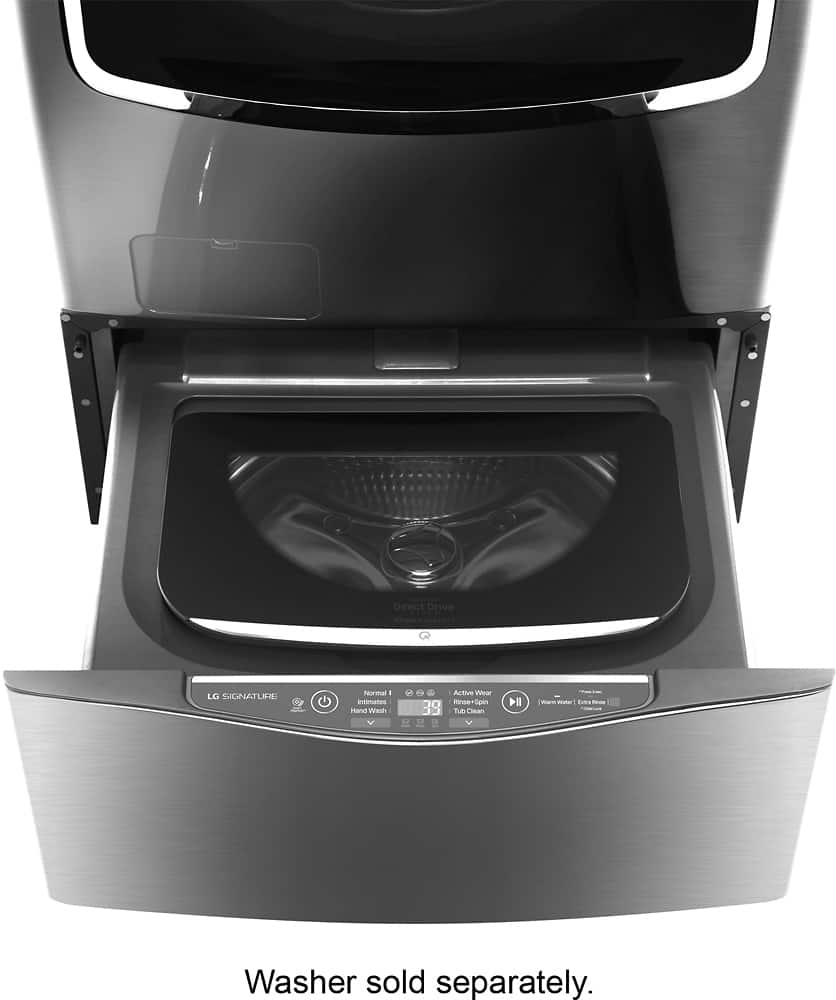Front. LG - SIGNATURE SideKick 1.0 Cu. Ft. High-Efficiency Smart Top Load Pedestal Washer with SmartRinse - Black stainless steel.