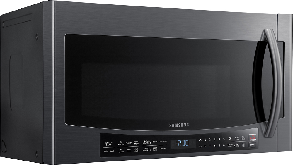 Angle View: Samsung - 1.7 Cu. Ft.  Over-the-Range Fingerprint Resistant  Microwave - Black Stainless Steel