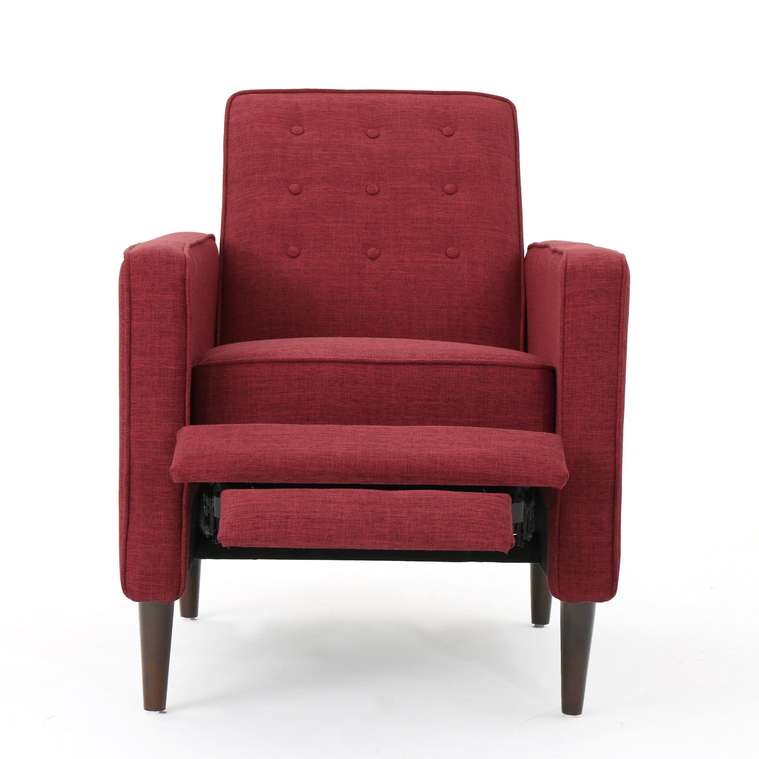Alt View 9. APRILSOUL - Fabric Recliner Chair Mid Century Modern Pushback Single Sofa Thicker Cushion Tufted Wooden Leg - Red.