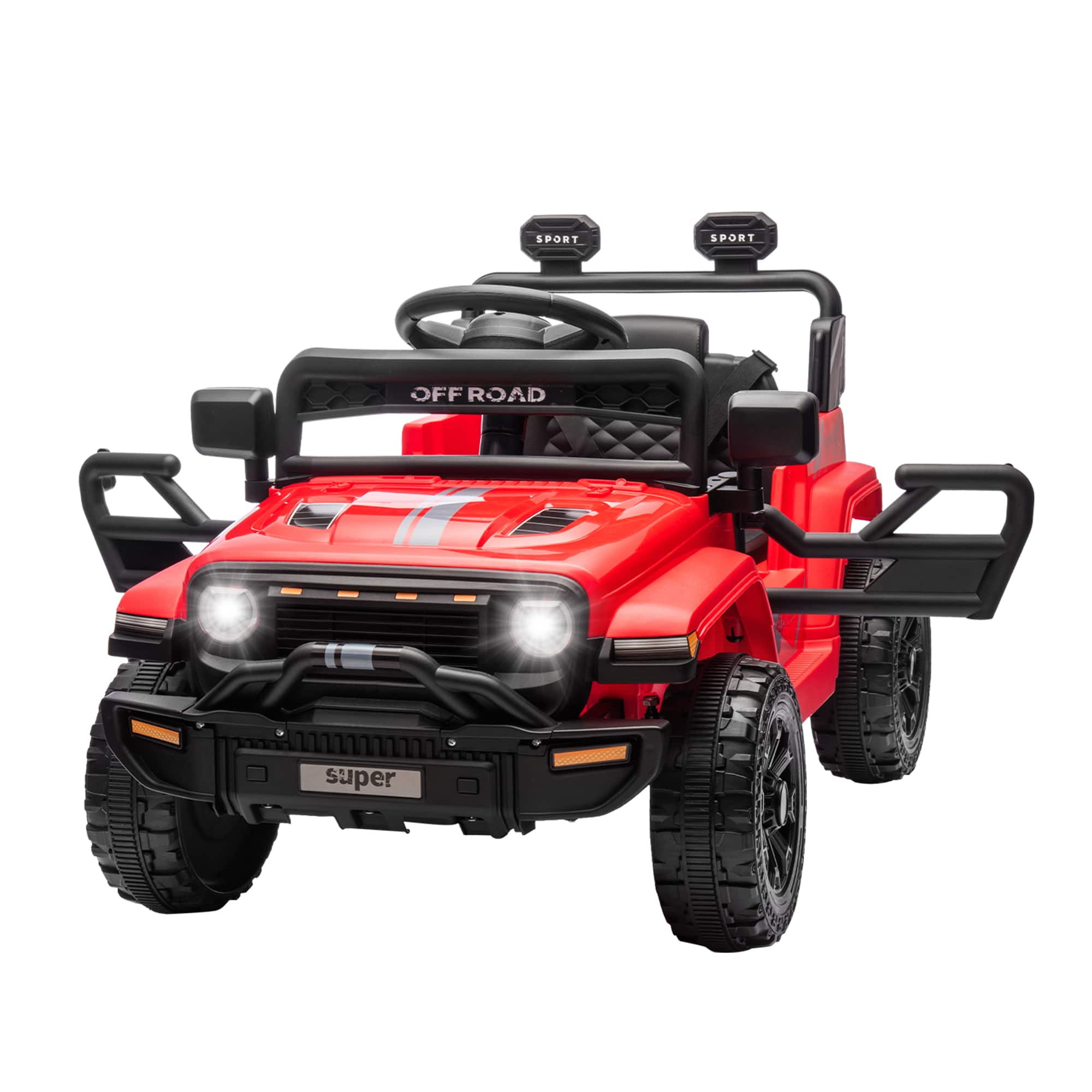 GARVEE - Ride On Truck Car, 12V Ride On Toy w/Parent Remote Control, Steering Wheel Music, 4-Wheel Spring Suspension, Led Lights - Red