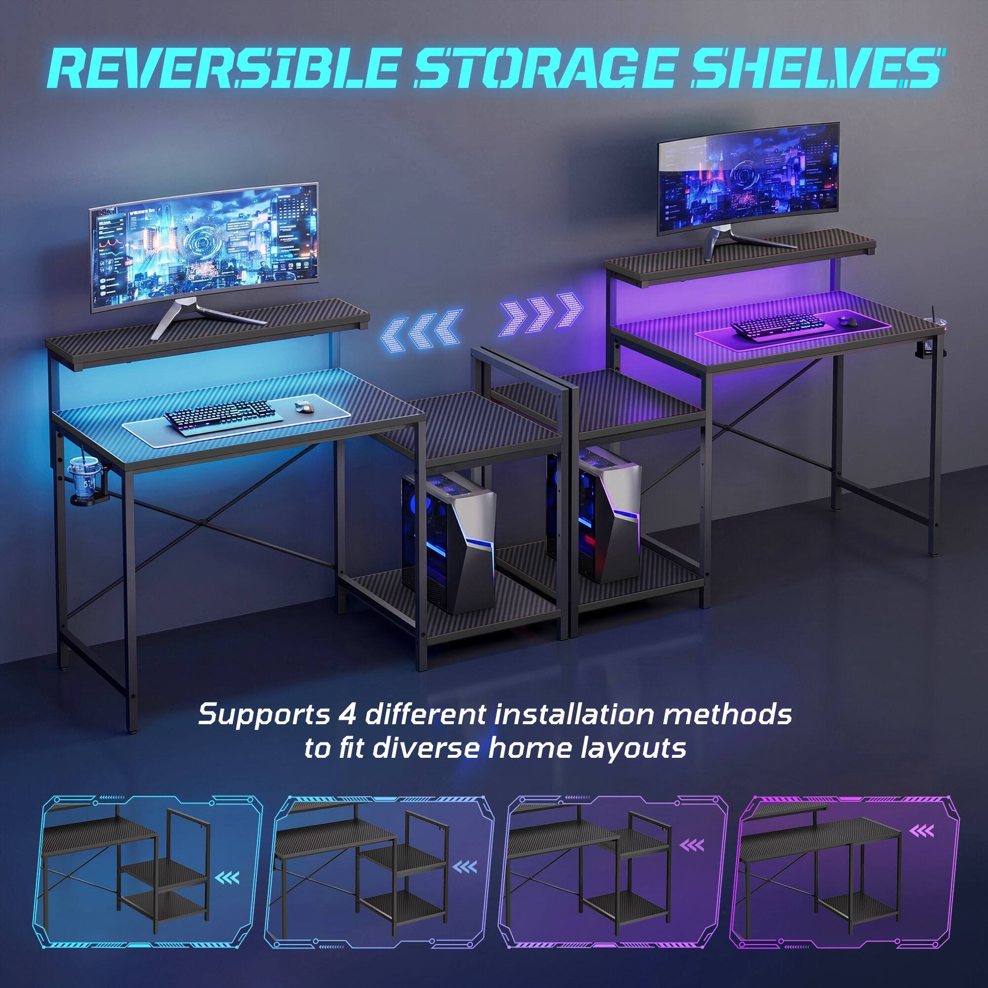 REVERSIBLE STORAGE SHELVES

Supports 4 different installation methods to fit diverse home layouts